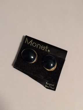 Monet Gold-Tone Dark‎ Blue Dome Stud Earrings